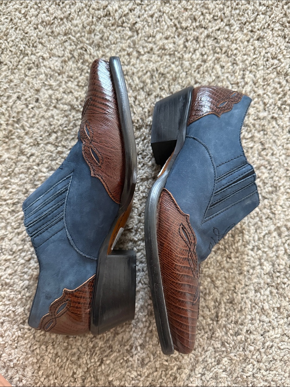 Nine West Blue and Brown Western Heeled Ankle Boots size 7